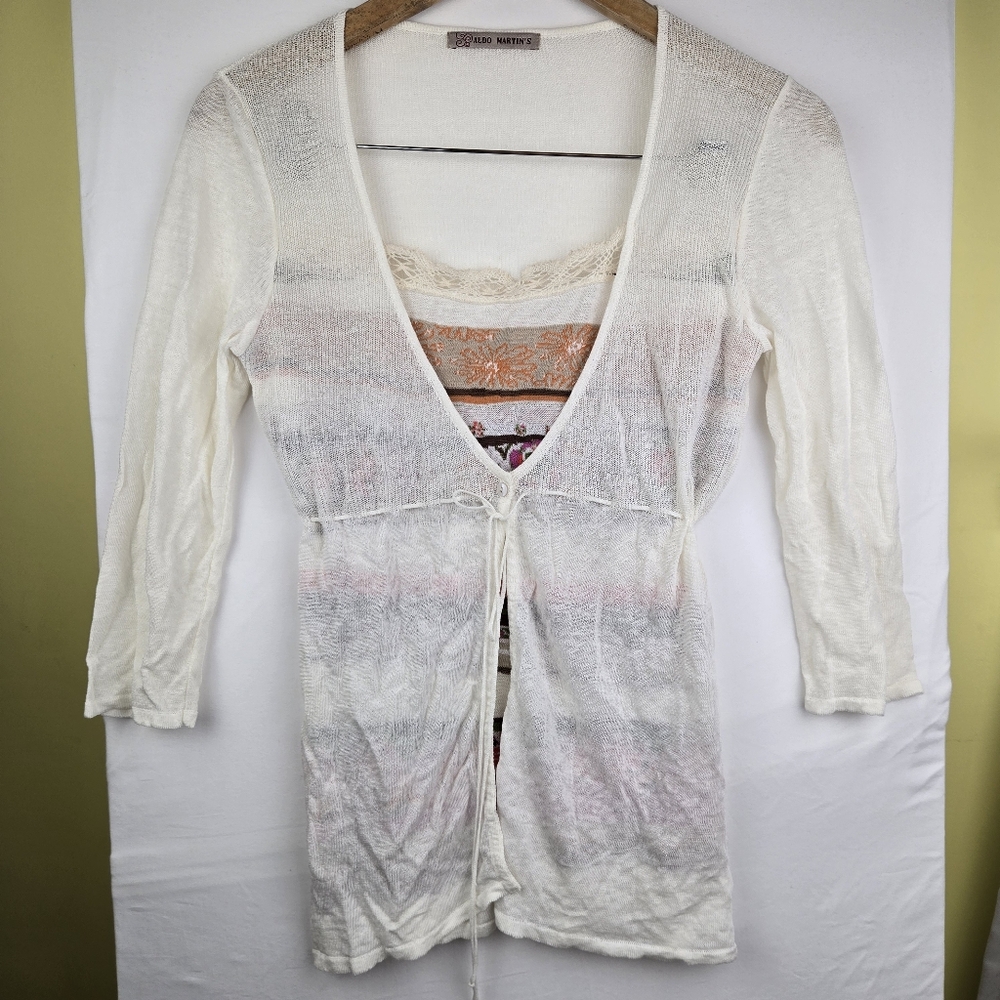 Anthropologie Aldomartins Knit Multicolor Top Womens Size‎ 6 Linen Blend
